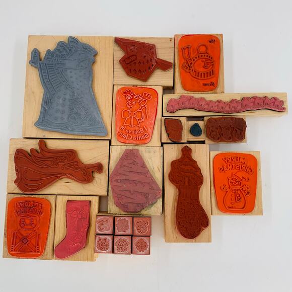 Rubber Stamp Lot Of 20 Christmas Snowman Tree Wisemen Stocking Angel Reindeer - Picture 2 of 16